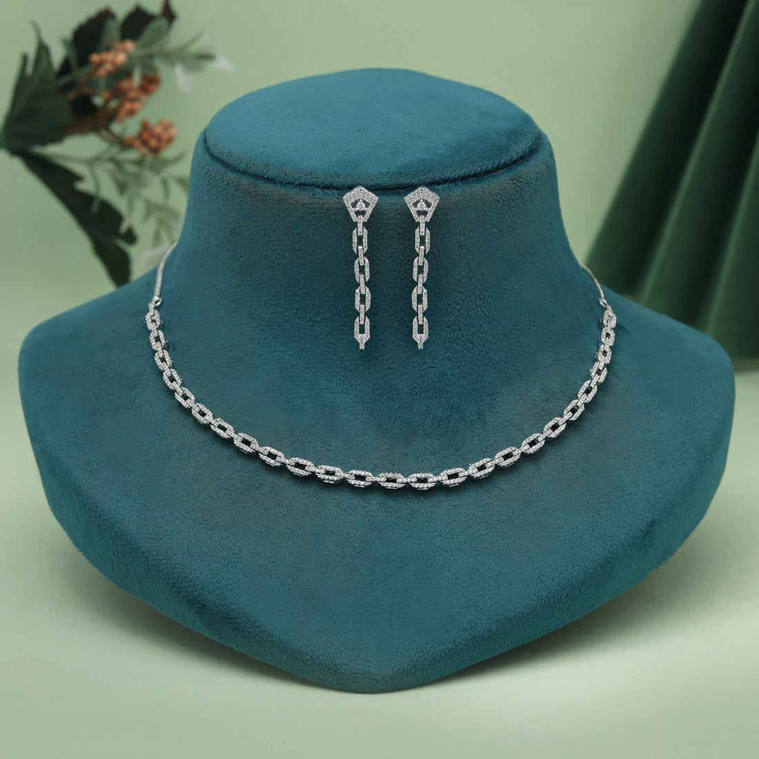 Silver Color American Diamond Necklaces Set (CZN1037SLV) Jewellery GetGlit