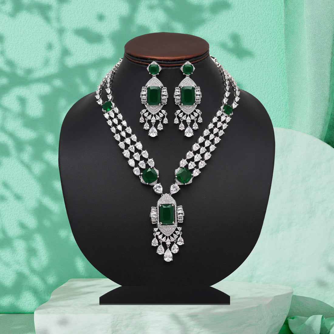 Green Color American Diamond Necklaces Set (CZN1040GRN) Jewellery GetGlit