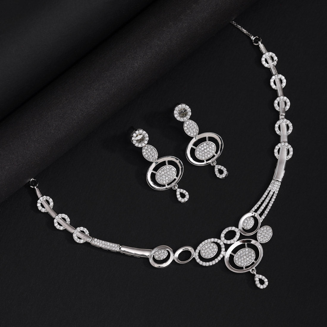 Silver Color American Diamond Necklaces Set (CZN1042SLV) Jewellery GetGlit