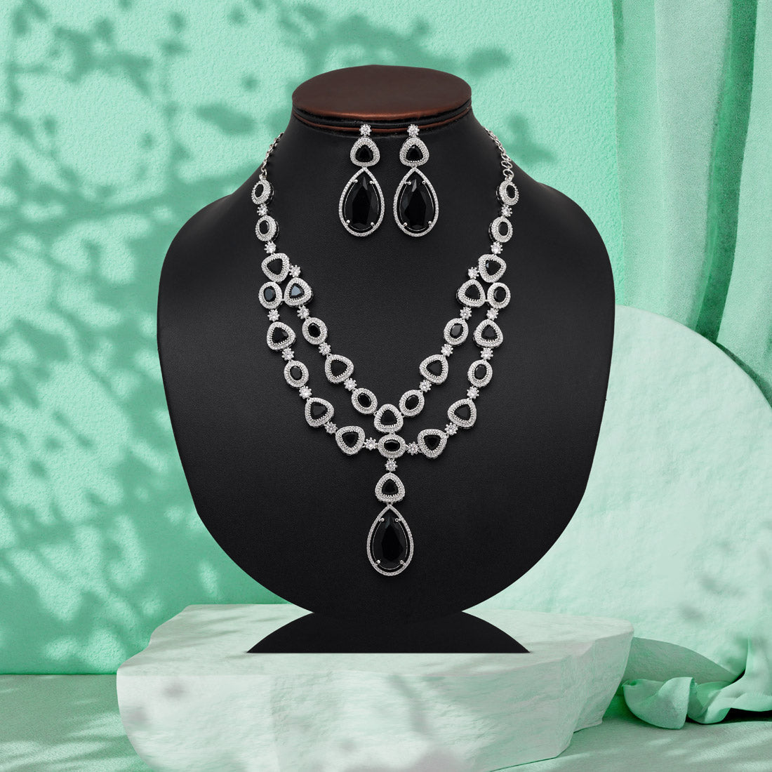 Black Color American Diamond Necklaces Set (CZN1046BLK)