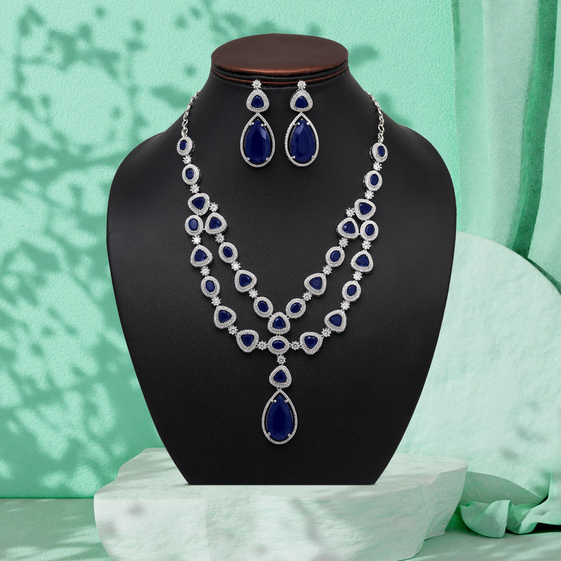 Blue Color American Diamond Necklaces Set (CZN1046BLU) Jewellery GetGlit