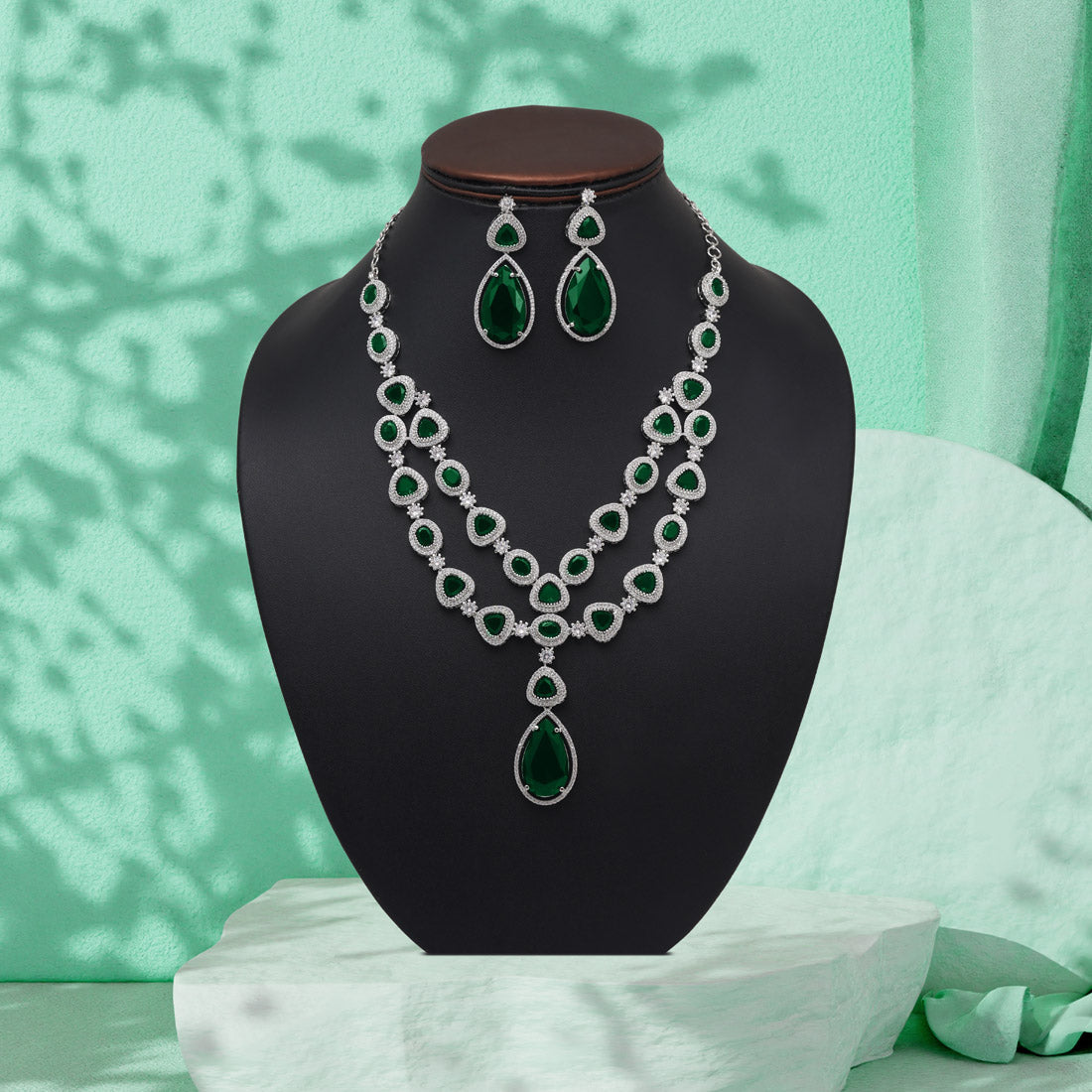 Green Color American Diamond Necklaces Set (CZN1046GRN) Jewellery GetGlit