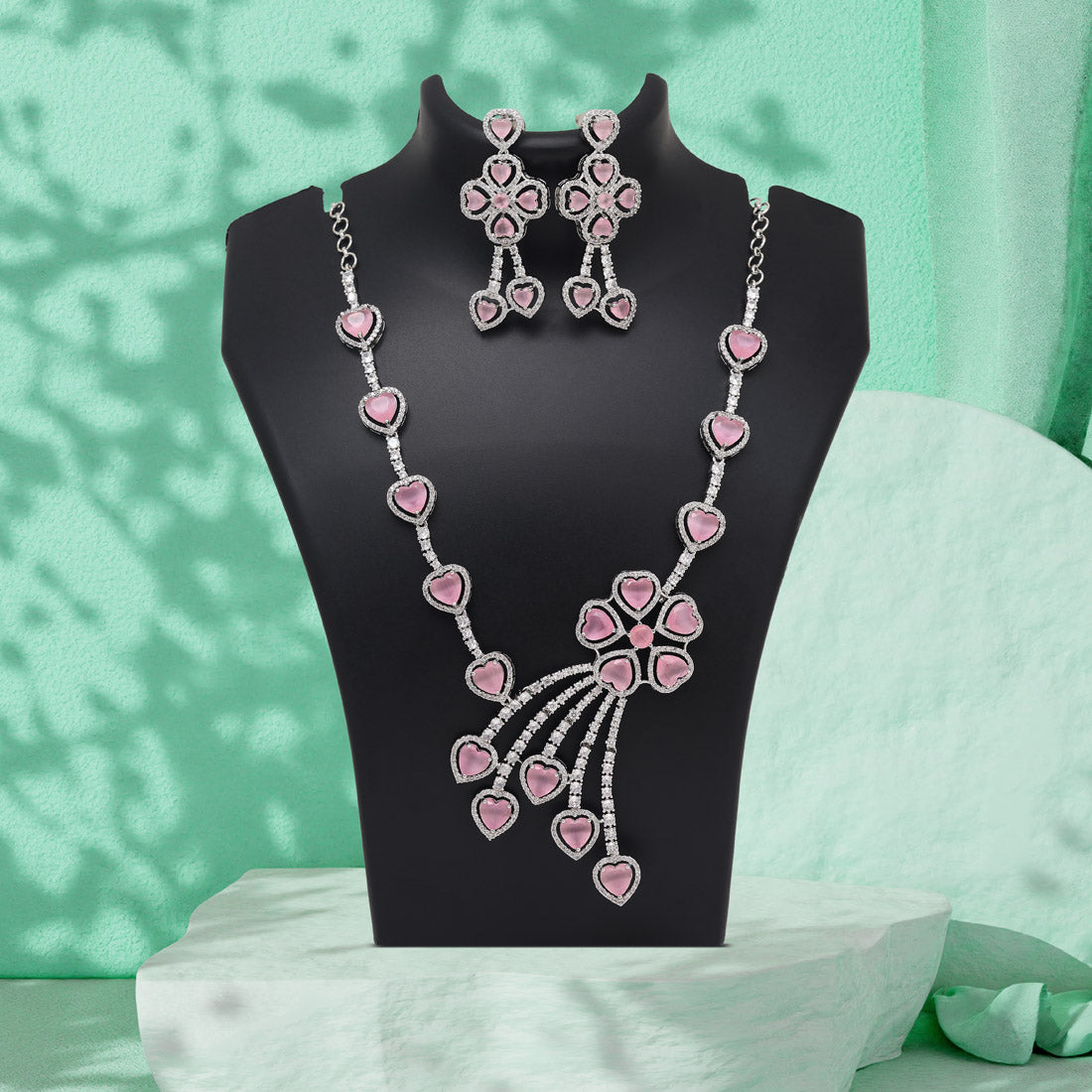 Pink Color American Diamond Necklaces Set (CZN1047PNK)