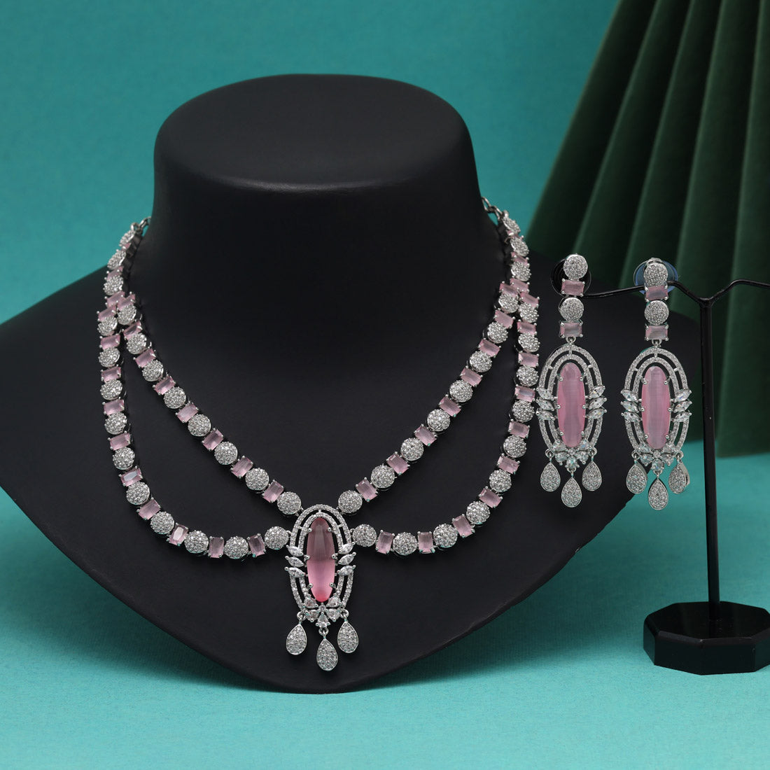 Pink Color American Diamond Necklaces Set (CZN1048PNK) Jewellery GetGlit