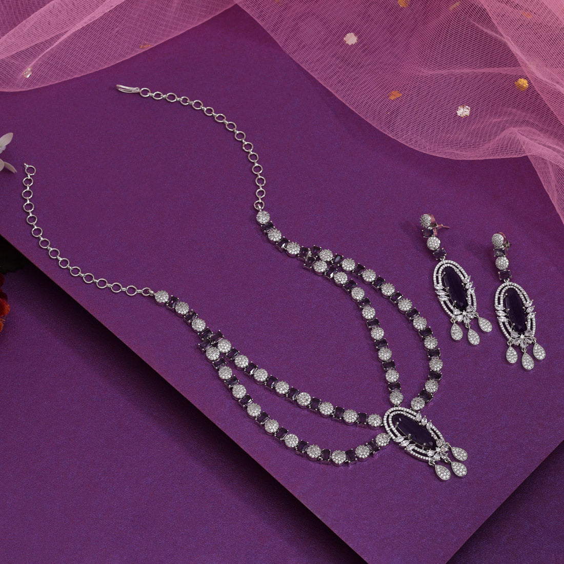 Purple Color American Diamond Necklaces Set (CZN1048PRP) Jewellery GetGlit