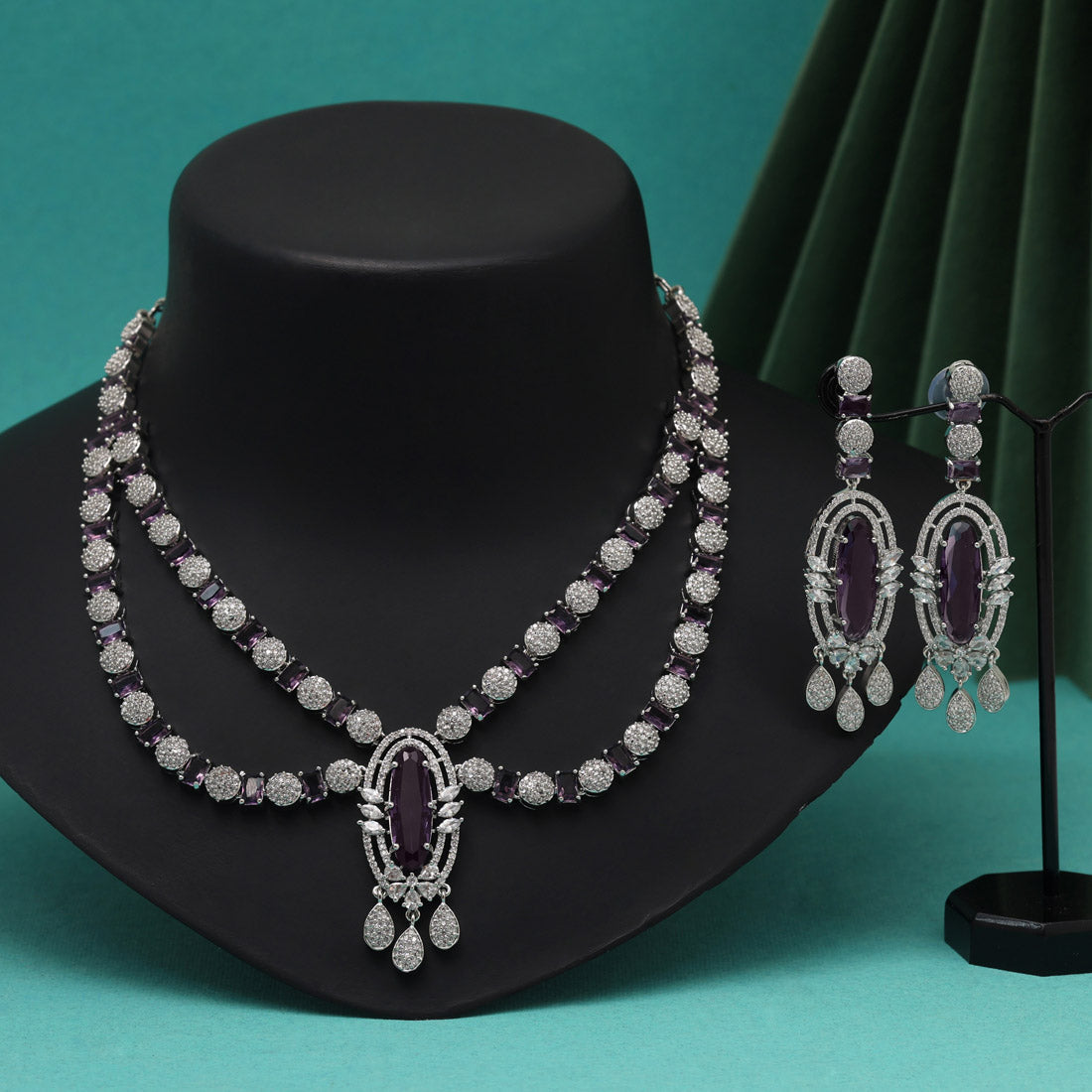 Purple Color American Diamond Necklaces Set (CZN1048PRP) Jewellery GetGlit