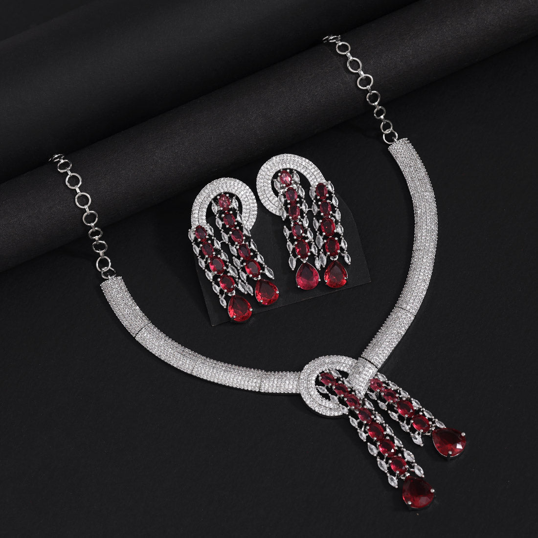 Ruby Color American Diamond Necklaces Set (CZN1049RUBY) Jewellery GetGlit