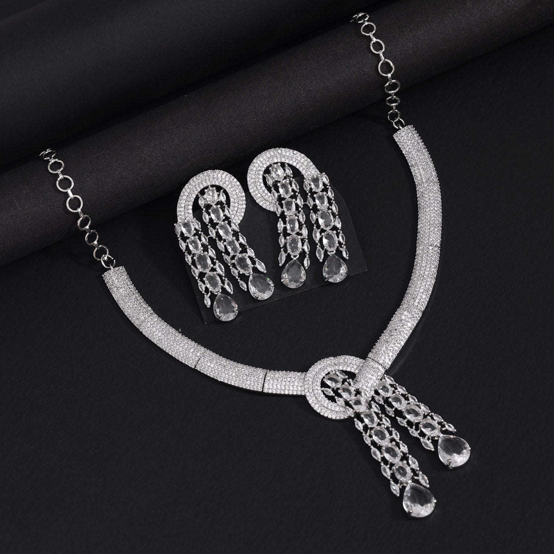 Silver Color American Diamond Necklaces Set (CZN1049SLV) Jewellery GetGlit