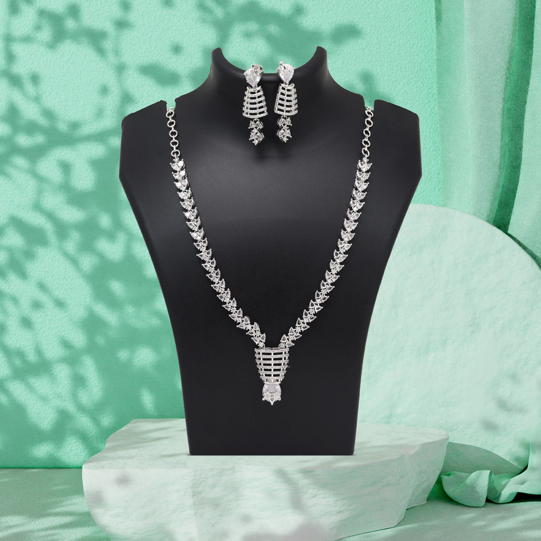 Silver Color American Diamond Necklaces Set (CZN1055SLV) Jewellery GetGlit