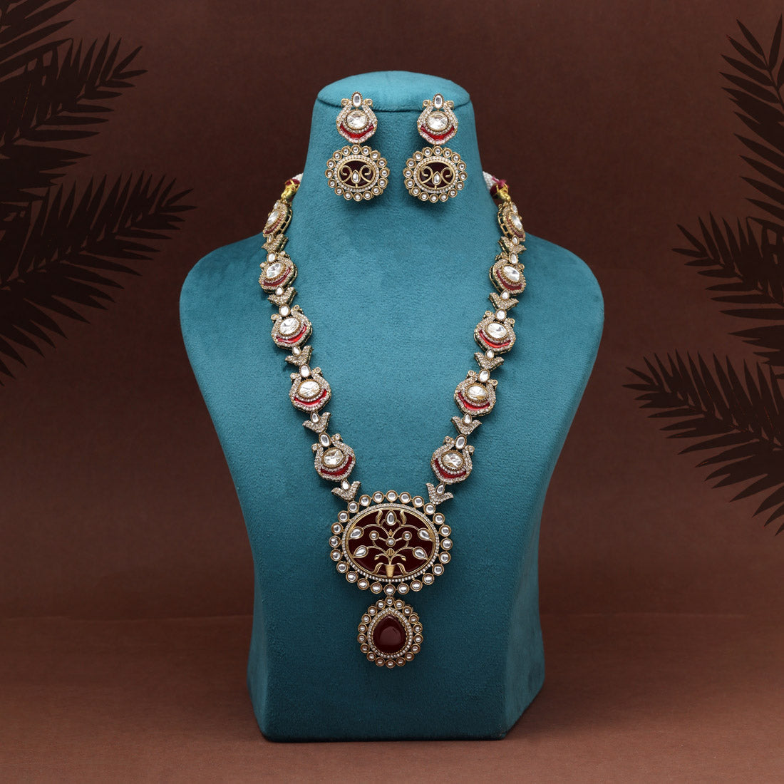 Maroon Color Premium Quality Moissanite Kundan Necklace Set Jewellery GetGlit