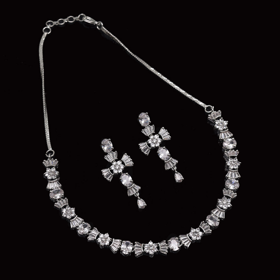 Preyans Luxury Silver Color American Diamond Necklace Set (CZN738SLV-PR) Jewellery GetGlit   