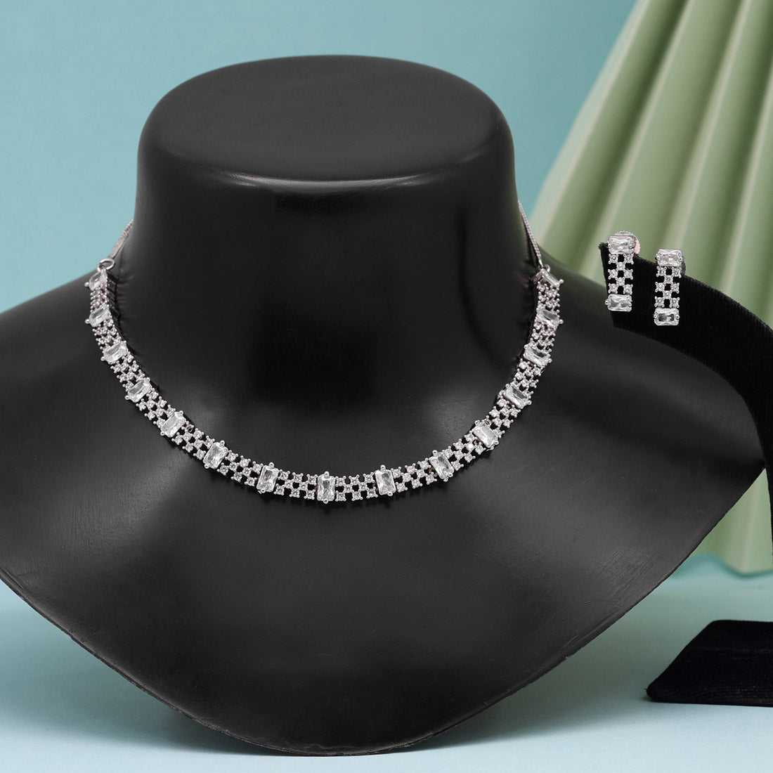 Silver Color American Diamond Necklace Set (CZN795SLV ) Jewellery GetGlit   