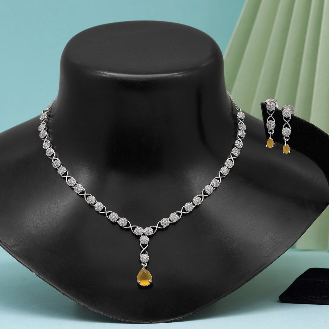 Yellow Color American Diamond Necklace Set (CZN797YLW ) Jewellery GetGlit   