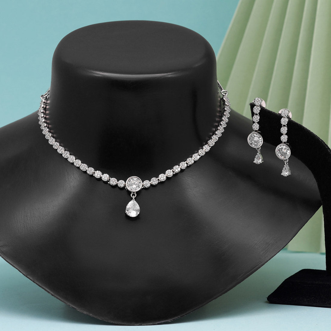 Silver Color American Diamond Necklace Set (CZN798SLV ) Jewellery GetGlit   