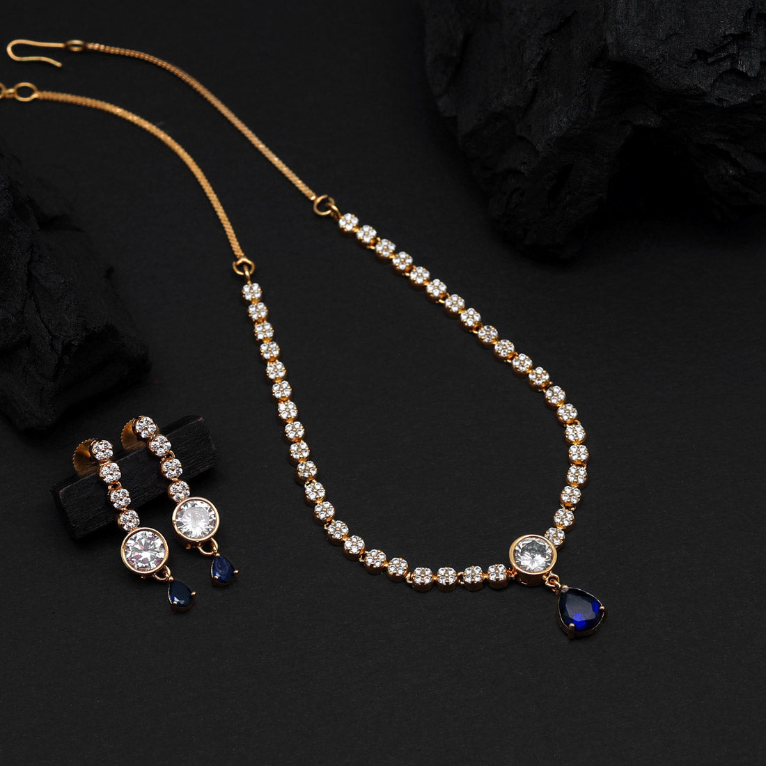 Blue Color American Diamond Necklace Set (CZN799BLU ) Jewellery GetGlit   
