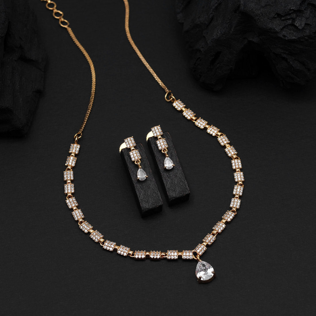White Color American Diamond Necklace Set (CZN803WHT ) Jewellery GetGlit   