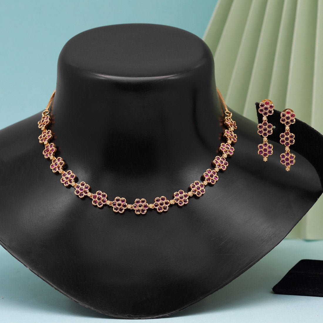 Rani Color American Diamond Necklace Set (CZN805RNI ) Jewellery GetGlit   
