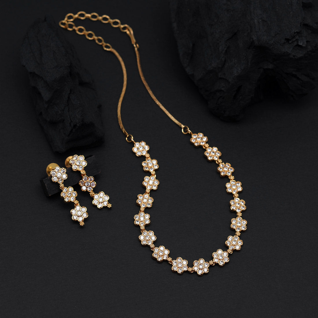 White Color American Diamond Necklace Set (CZN805WHT ) Jewellery GetGlit   