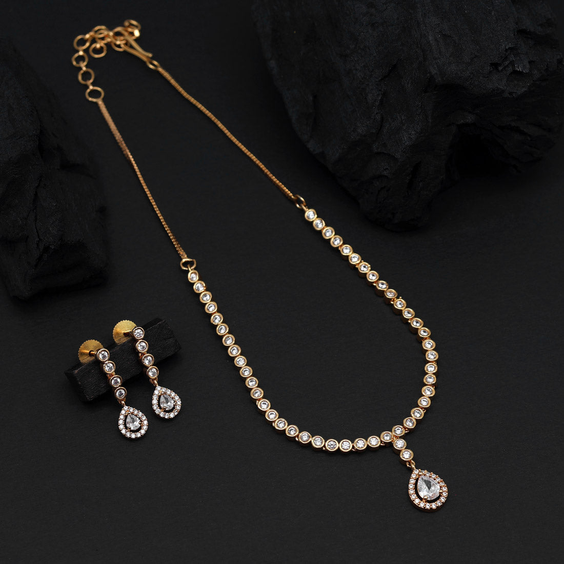 White Color American Diamond Necklace Set (CZN808WHT ) Jewellery GetGlit   