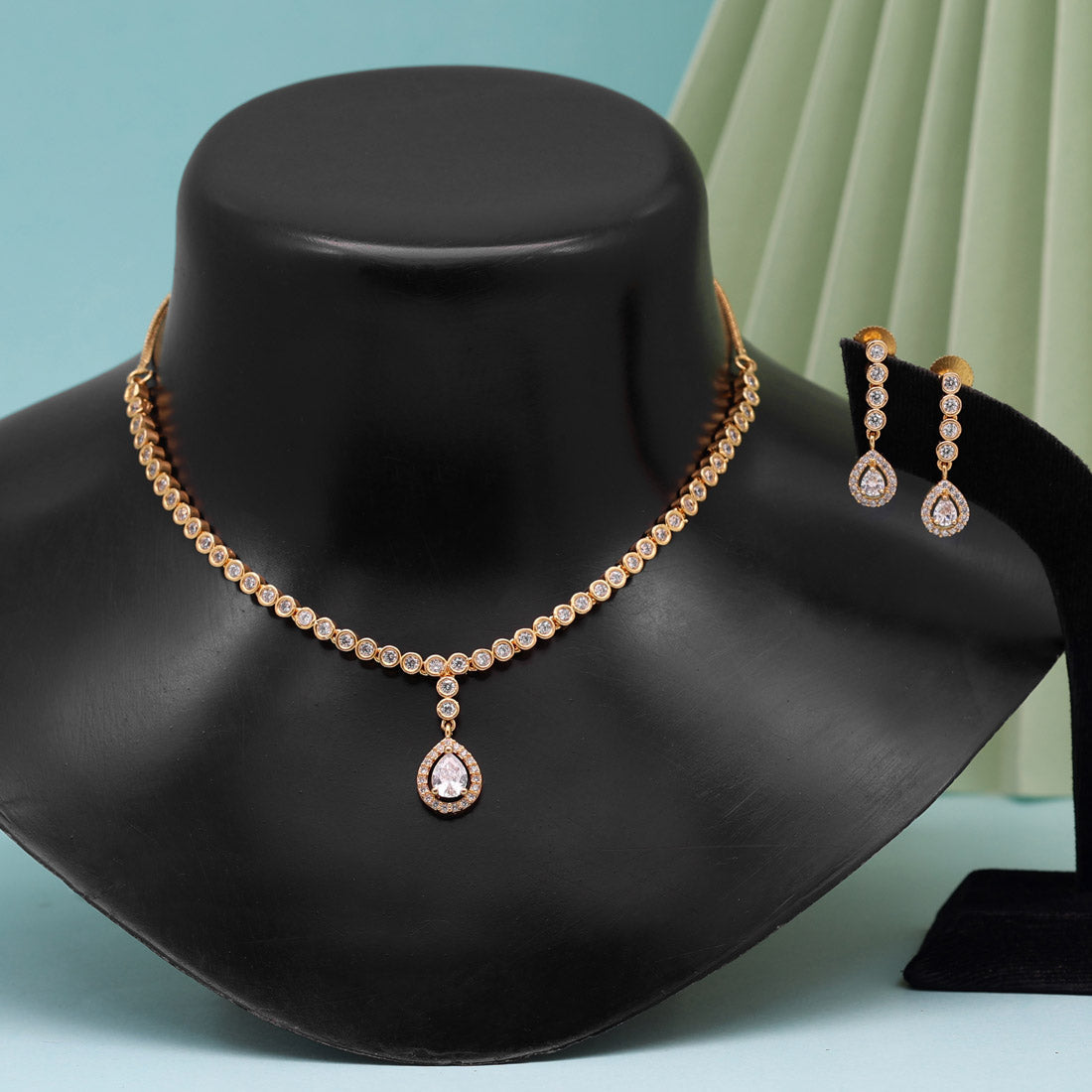 White Color American Diamond Necklace Set (CZN808WHT ) Jewellery GetGlit   