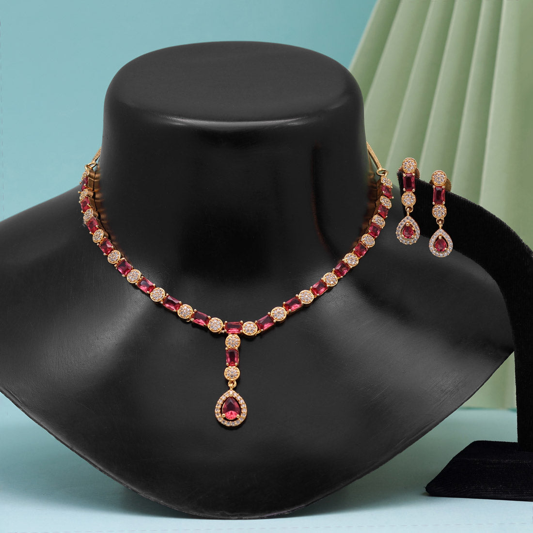Rani Color American Diamond Necklace Set (CZN812RNI ) Jewellery GetGlit   