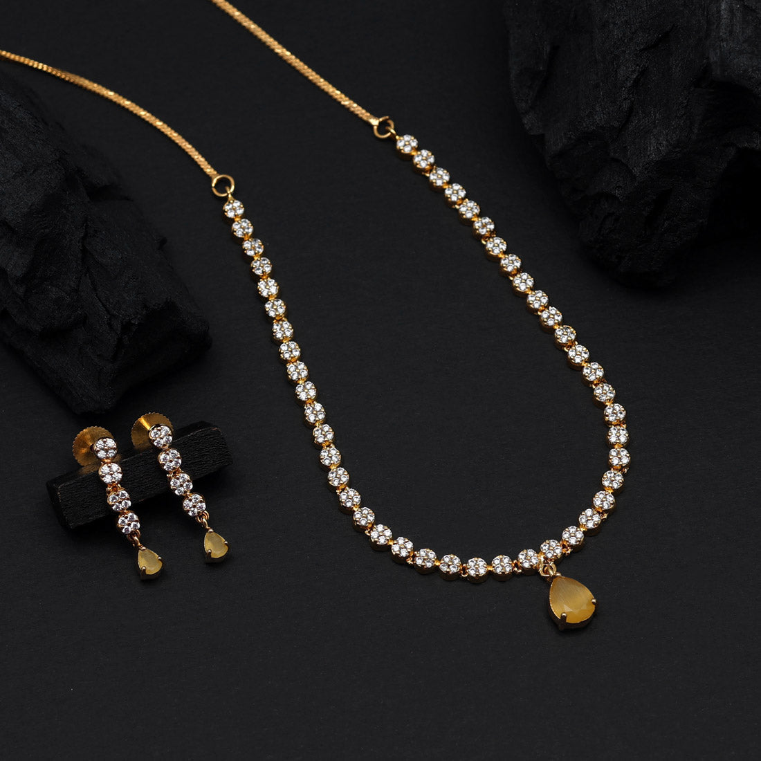 Yellow Color American Diamond Necklace Set (CZN815YLW ) Jewellery GetGlit   