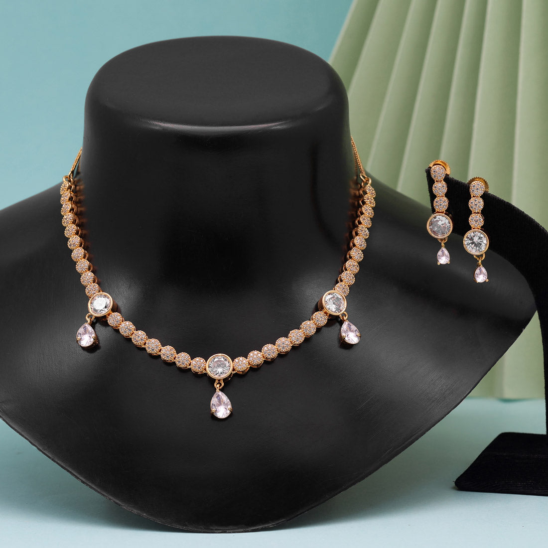 White Color American Diamond Necklace Set (CZN817WHT ) Jewellery GetGlit   