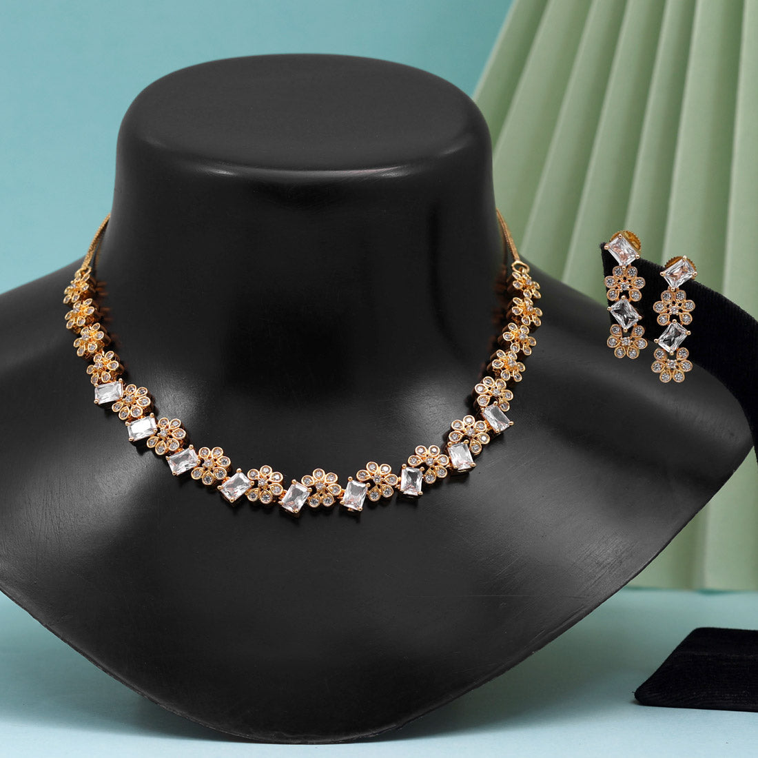 White Color American Diamond Necklace Set (CZN820WHT ) Jewellery GetGlit   