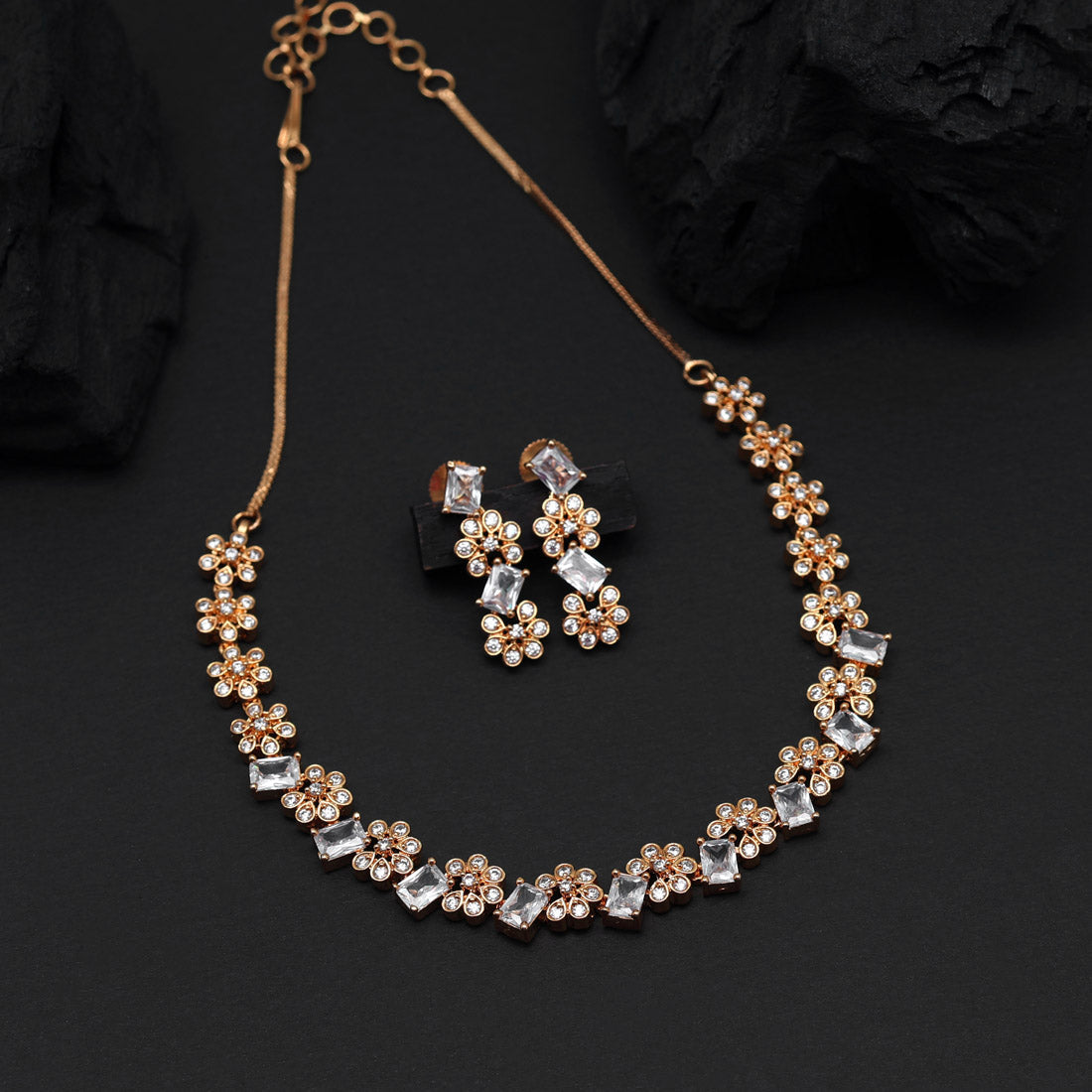 White Color American Diamond Necklace Set (CZN820WHT ) Jewellery GetGlit   
