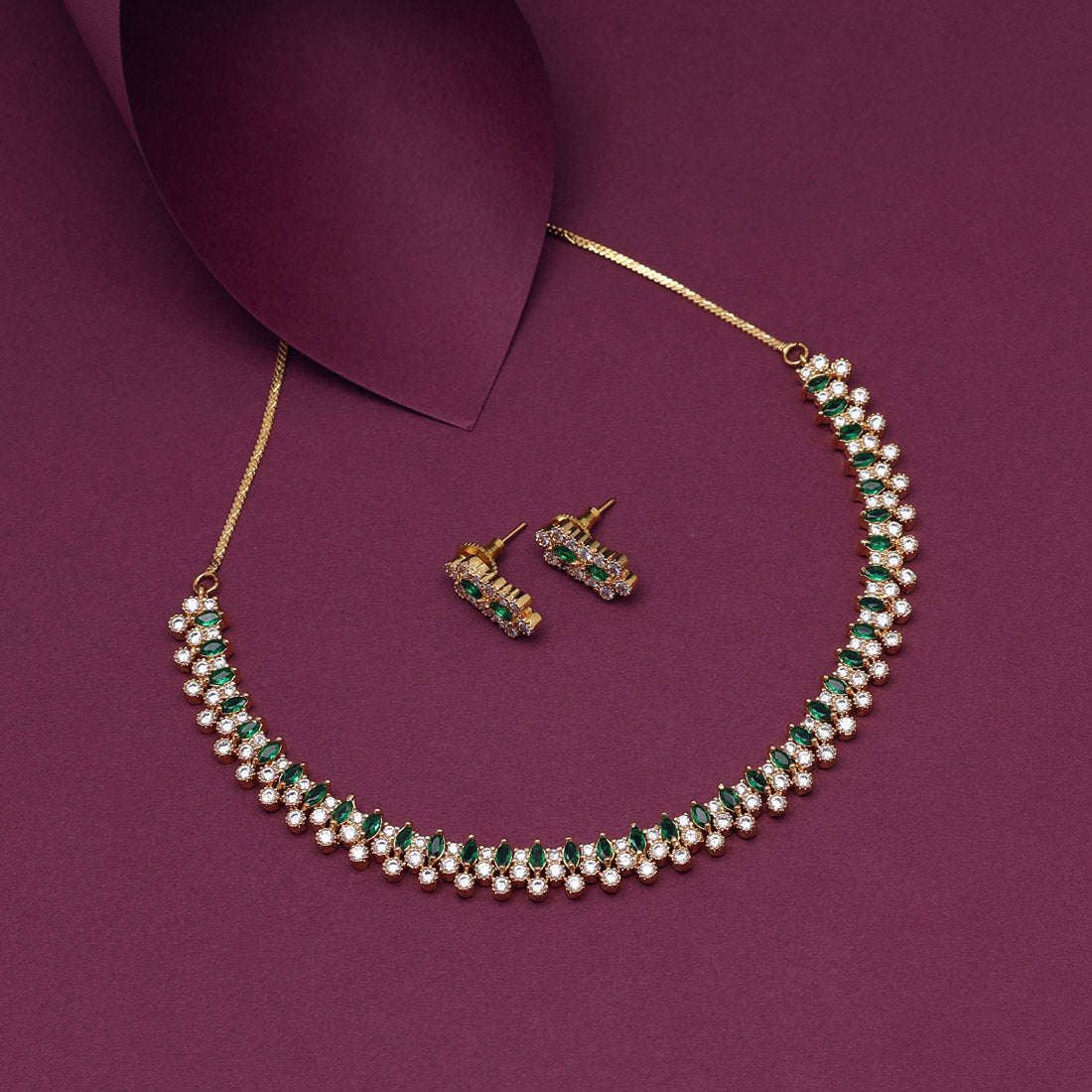 Green Color American Diamond Necklace Set (CZN842GRN) Jewellery GetGlit   