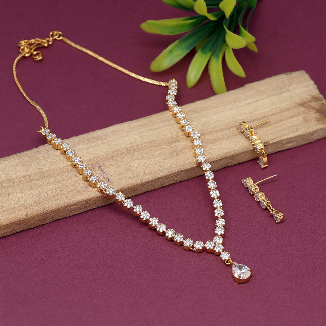 White Color American Diamond Necklace Set (CZN846WHT) Jewellery GetGlit   