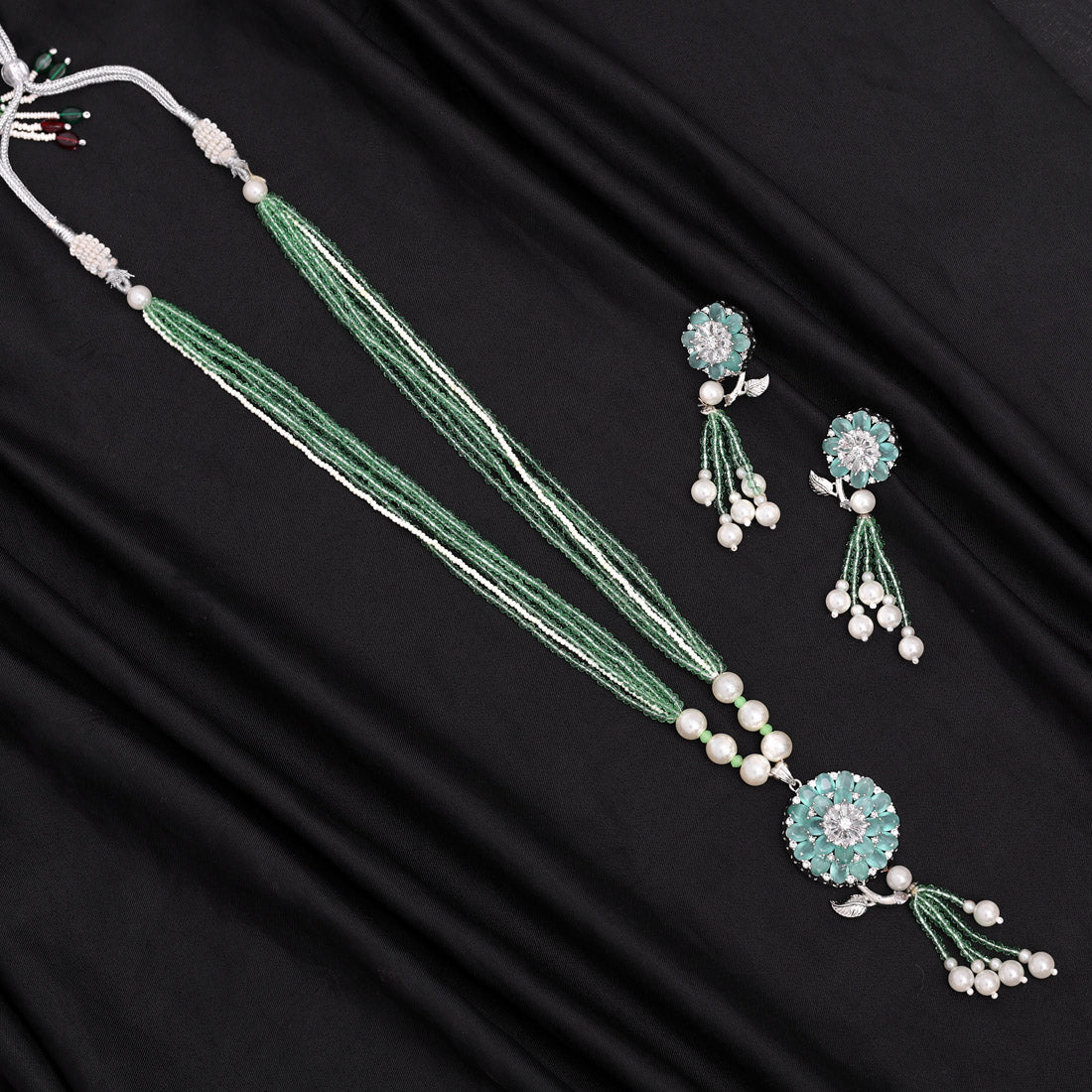 Pista Green Color American Diamond Necklace Set (CZN890PGRN)