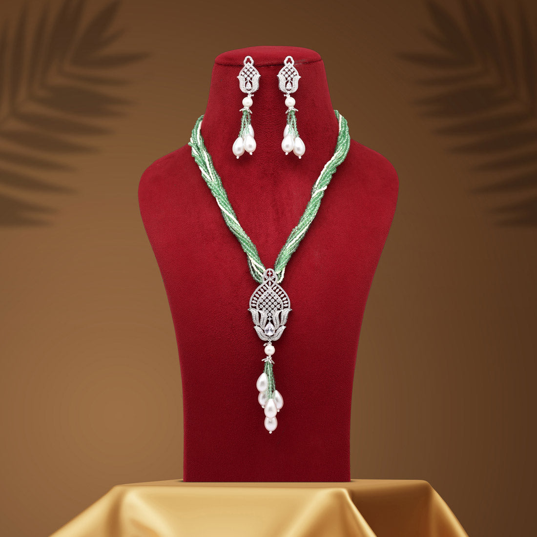Pista Green Color American Diamond Necklace Set (CZN893PGRN) Jewellery GetGlit   