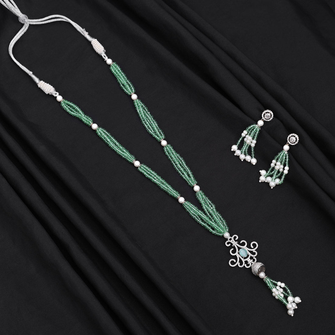 Pista Green Color American Diamond Necklace Set (CZN895PGRN) Jewellery GetGlit   