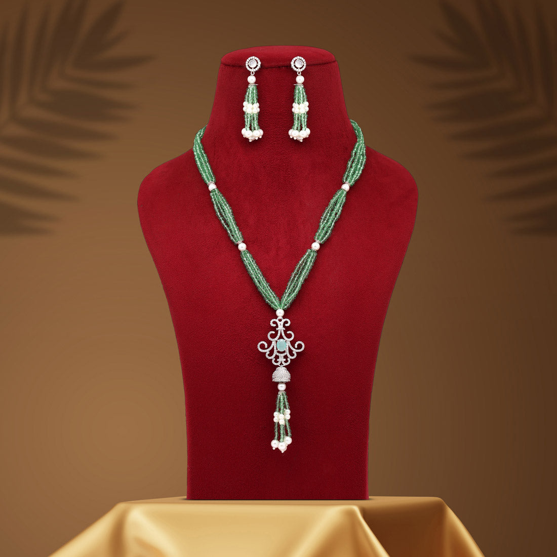 Pista Green Color American Diamond Necklace Set (CZN895PGRN) Jewellery GetGlit   