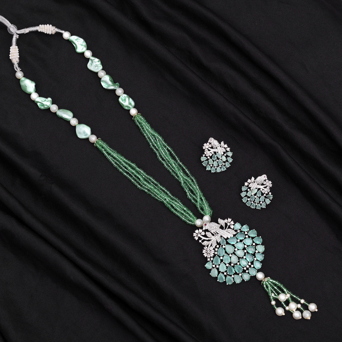 Pista Green Color American Diamond Necklace Set (CZN897PGRN) Jewellery GetGlit   