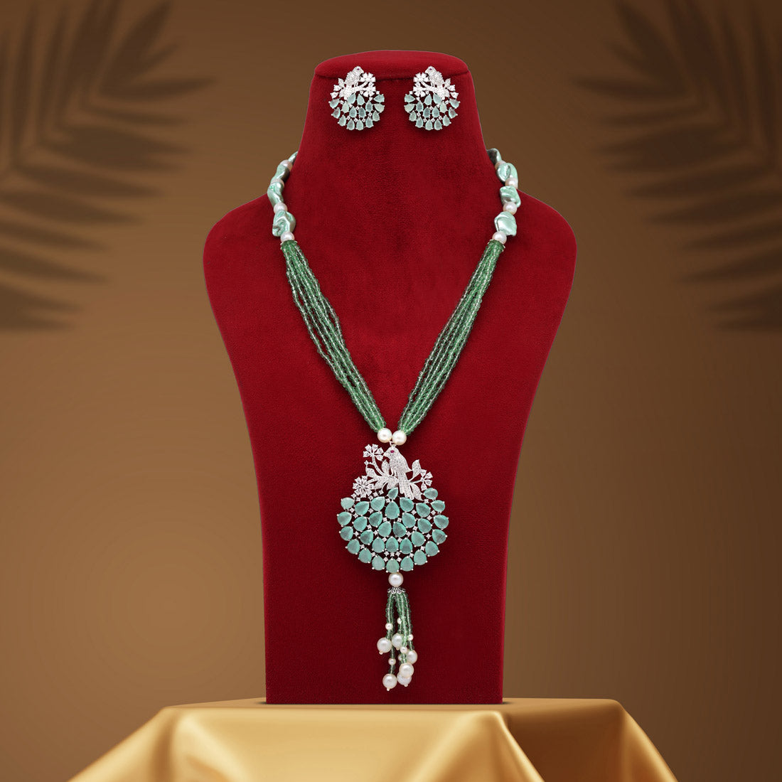 Pista Green Color American Diamond Necklace Set (CZN897PGRN) Jewellery GetGlit   