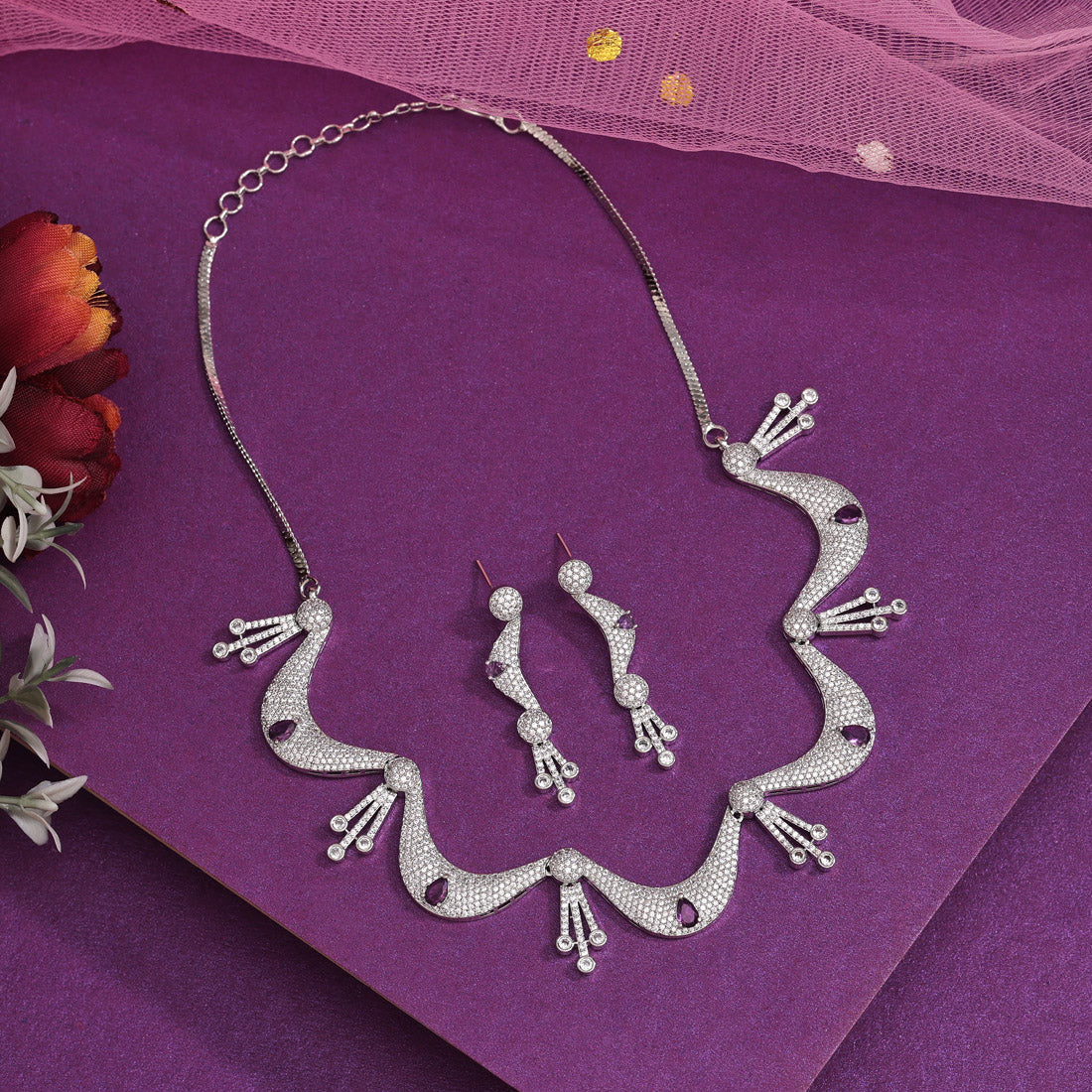 Purple Color American Diamond Necklace Set (CZN901PRP)