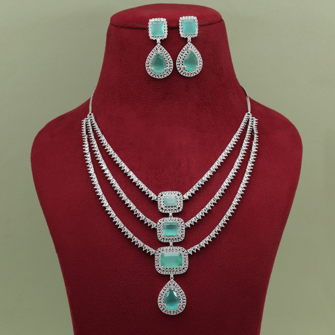 Pista Green Color American Diamond Necklace Set Jewellery GlitStudio   