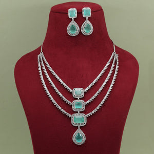 Pista Green Color American Diamond Necklace Set