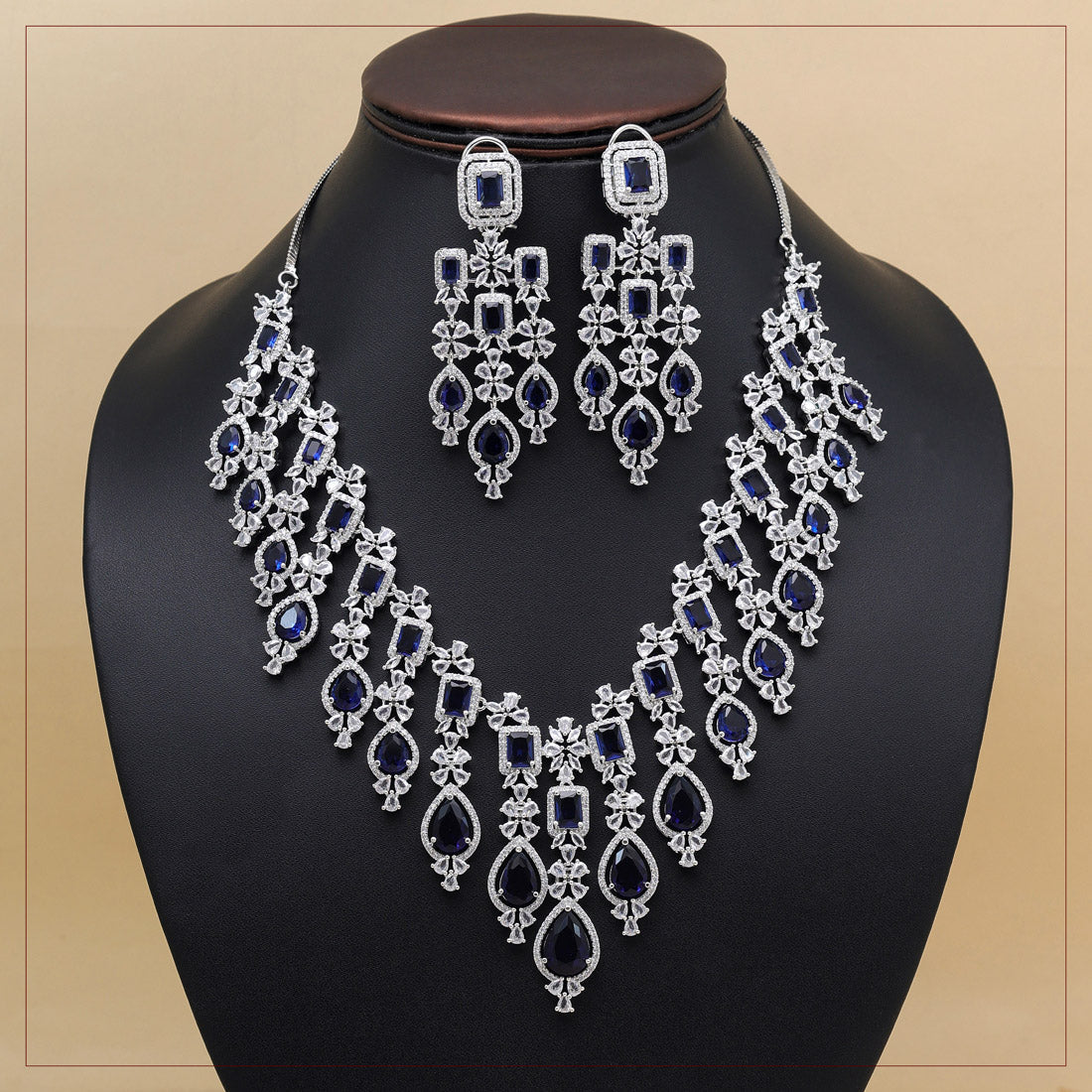 Blue Color American Diamond Necklace Set Jewellery GlitStudio   