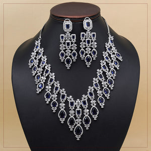 Blue Color American Diamond Necklace Set