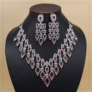 Ruby Color American Diamond Necklace Set