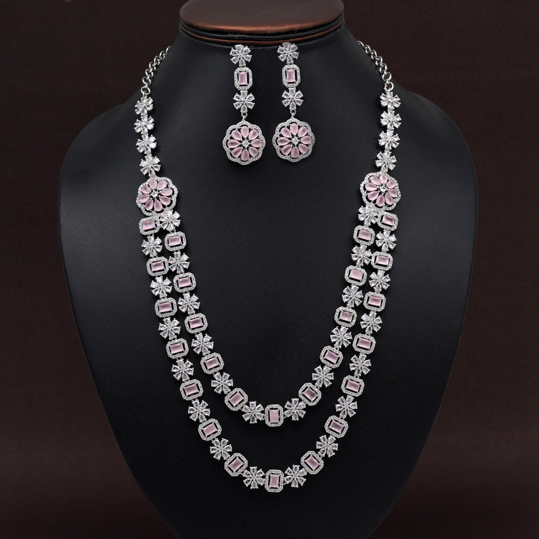 Pink Color American Diamond Necklace Set (CZN952PNK) Jewellery GetGlit   