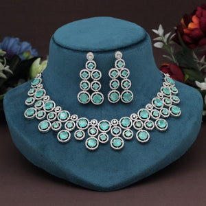 Pista Green Color American Diamond Necklace Set (CZN953PGRN)