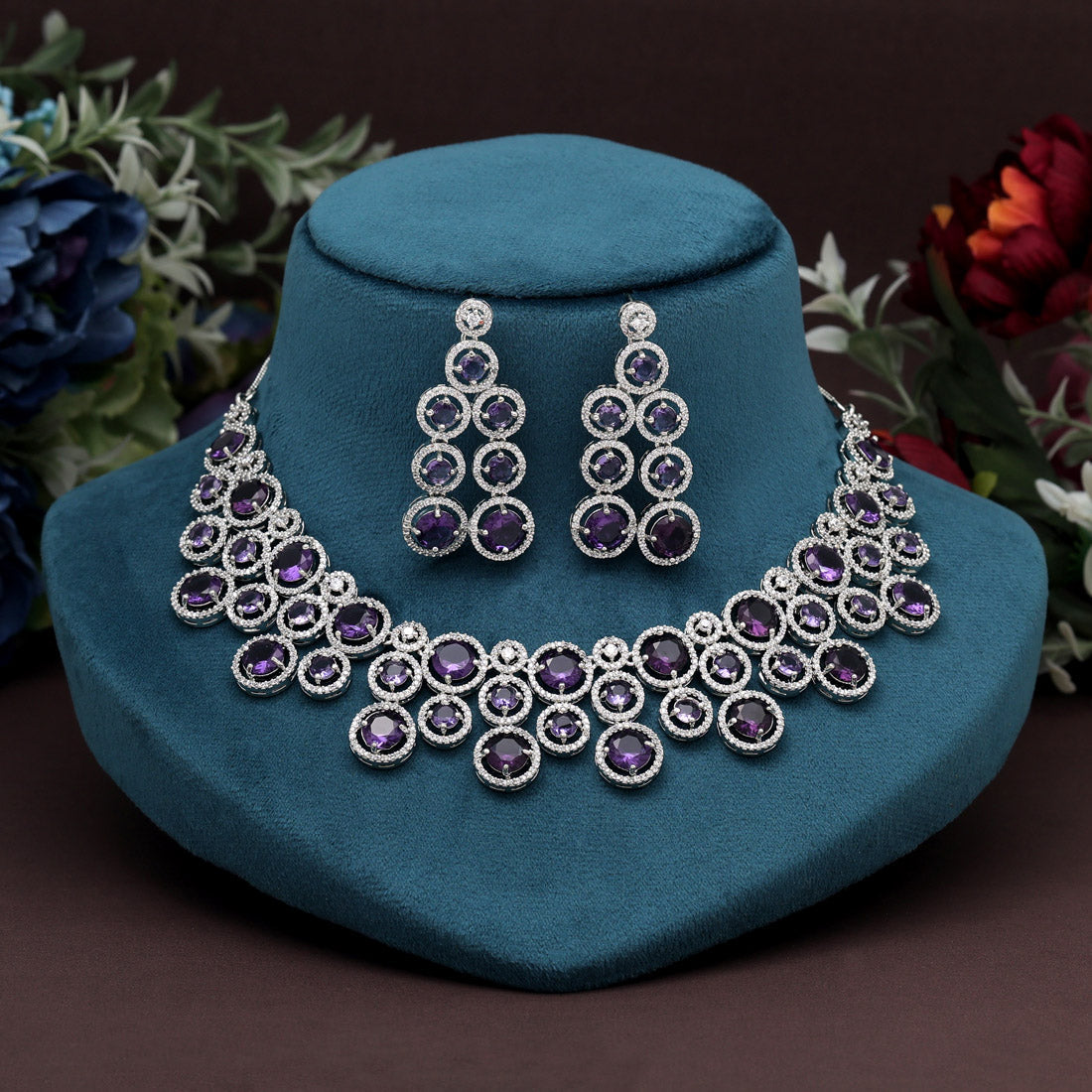 Purple Color American Diamond Necklace Set (CZN953PRP) Jewellery GetGlit   