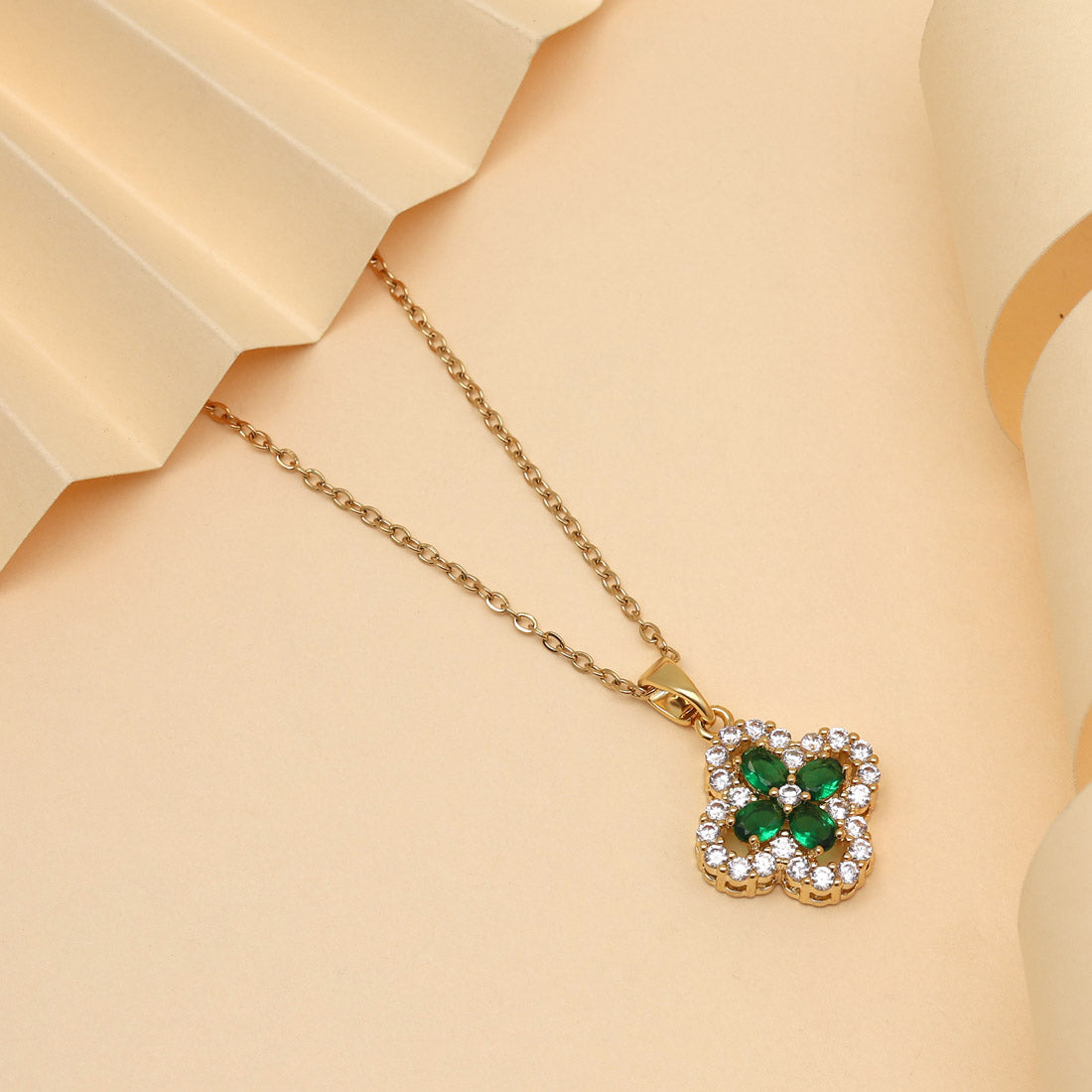 Green Color Stainless Steel 18k Gold Plated Demi Fine Pendant Jewellery GetGlit