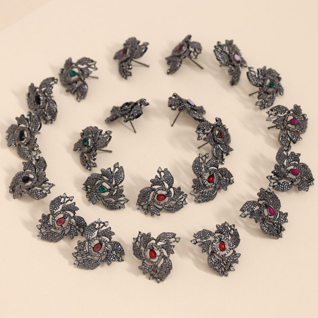 Assorted Color 12 Pairs Of Black Antique Earrings (DRKDE139CMB) Jewellery GetGlit   