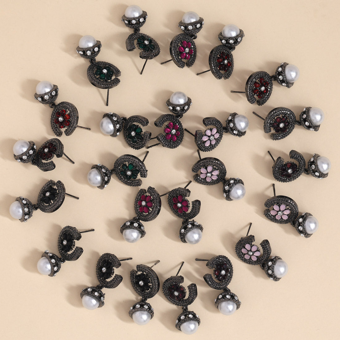 Assorted Color 12 Pairs Of Black Antique Earrings (DRKDE139CMB)