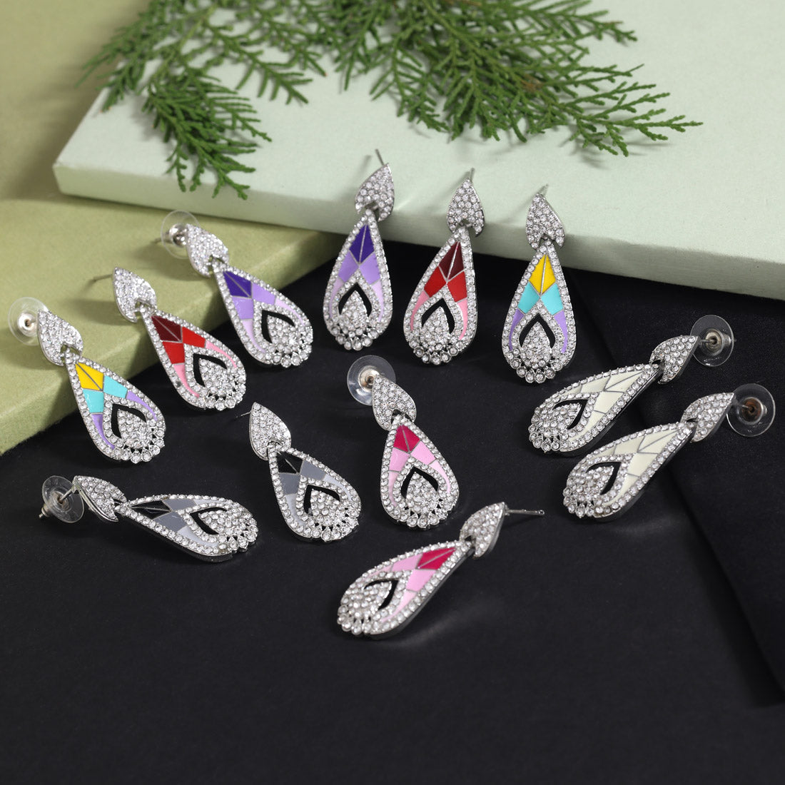 Assorted Color Meena Work 6 Pairs Of Fashion Earrings (FE101CMB) Jewellery GetGlit